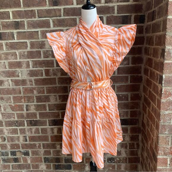 Derek Lam Orange Zebra Cutout Mini Dress 40 - Picture 6 of 12